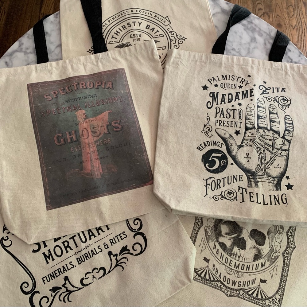Large Bundle: 5 Halloween Witchy Canvas Tote Bags